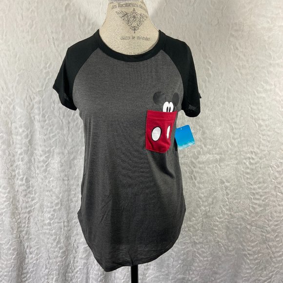 Disney Tops - Mickey Mouse Peeking out of Pocket Sized Women's Grey Tee Shirt nwt